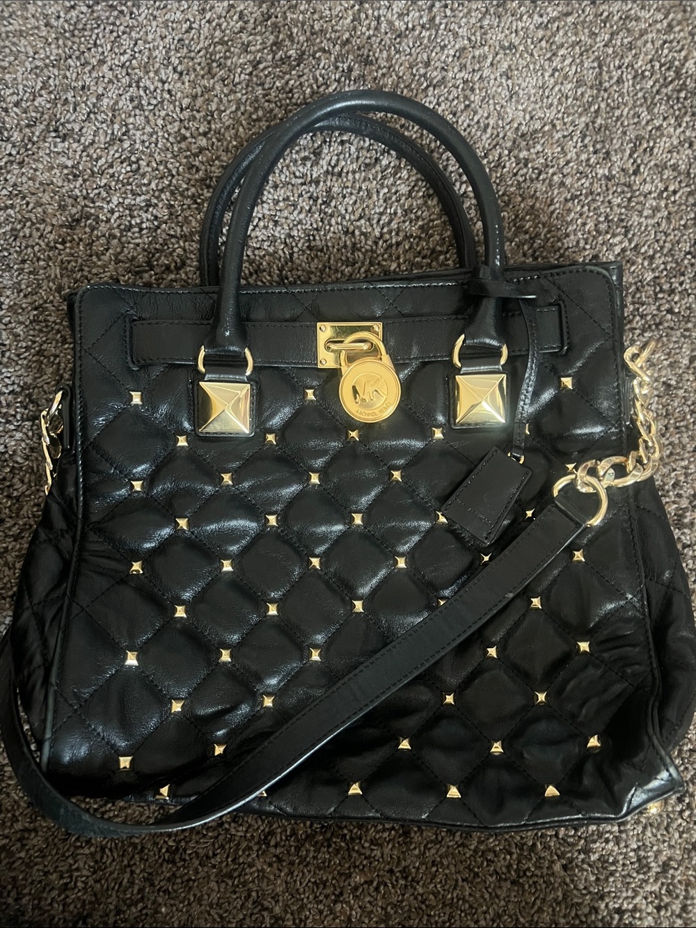 Vintage Michael Kors Black Quilted Leather Satchel with Gold Hardware - Picture 2 of 9